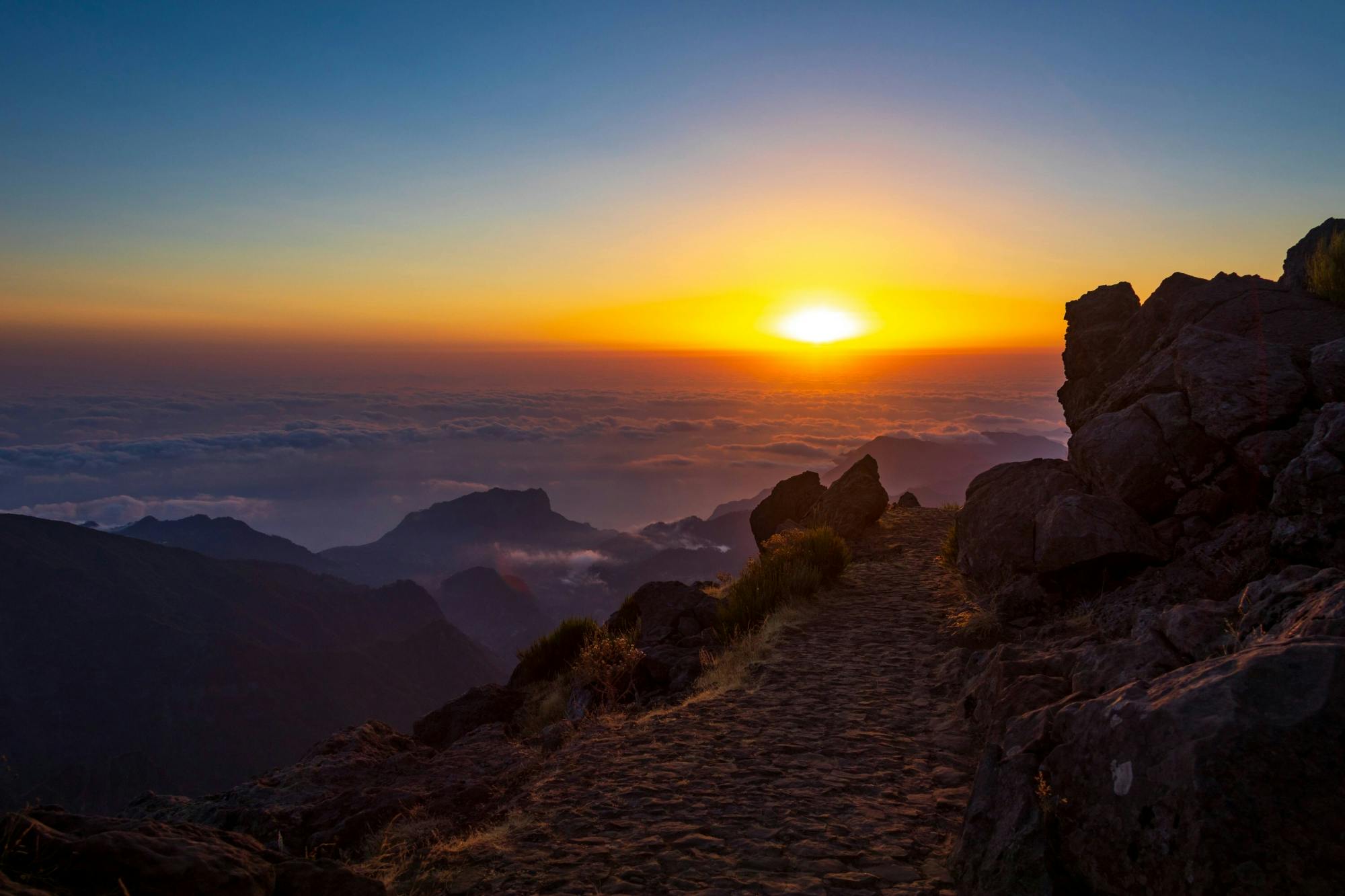 Breathtaking sunrise view over Madeira's mountains